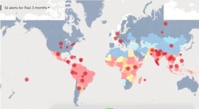 Mapa mundial que traza casos de dengue